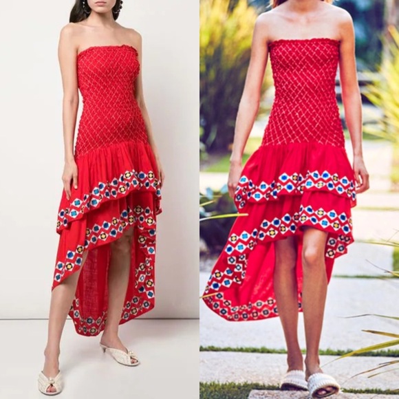 Alexis Dresses & Skirts - Alexis Revada Dress in Red Geometric Embroidery Size Large NWT